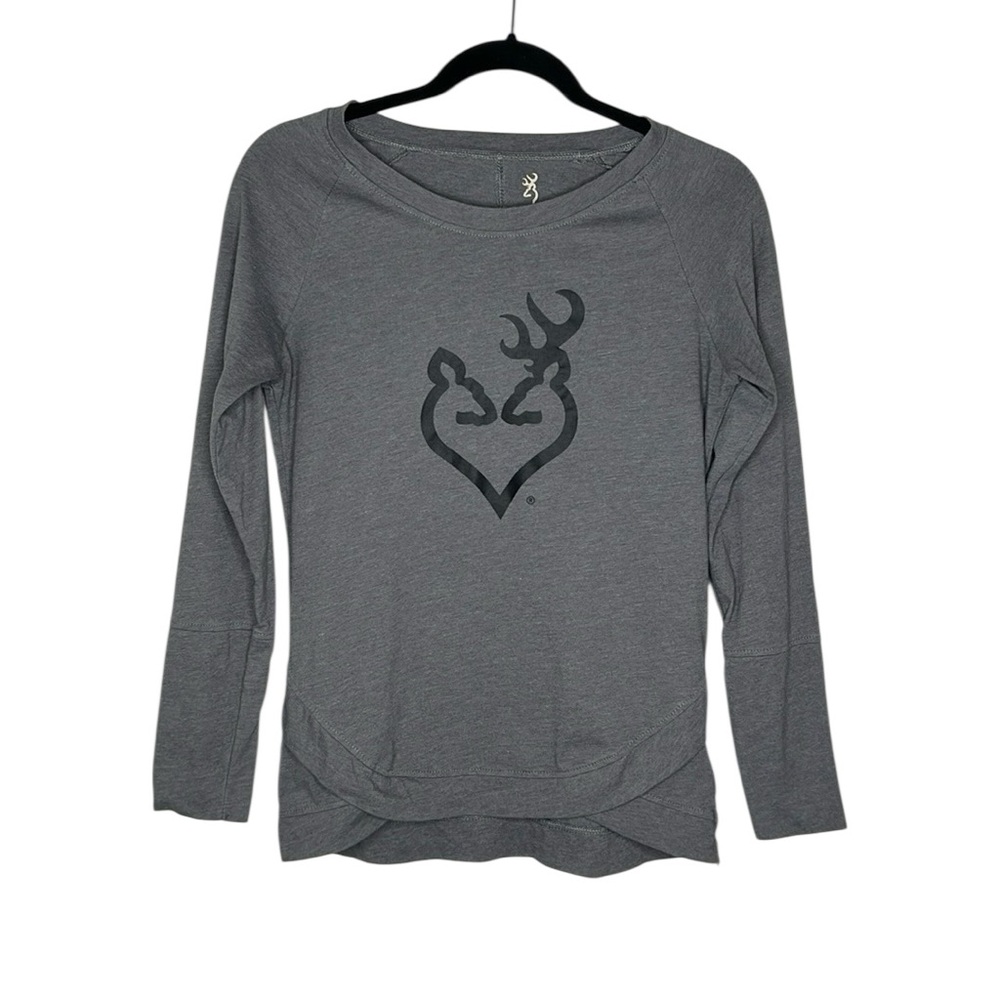 BROWNING Camillia Outdoorsy Gray with Black long sleeve raglan shirt size Small